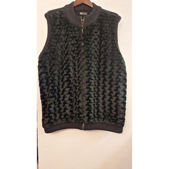 MAGGIE BARNES Black Faux Fur Full Zip Sweater Vest Women Size 2X Mob Wife Career - Picture 1 of 4